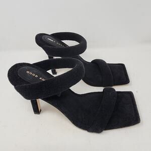 Good American Sandals Women's 9 Black Terry Cloth Square Toed Slip On Heels